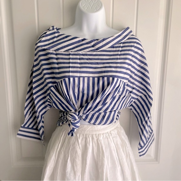 MAAC London Striped Blue & White Boatneck Blouse Sz Medium in EUC - Picture 6 of 13